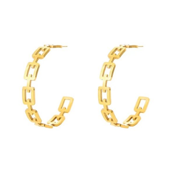 18k Gold Plated Minimalist Geometric Texture Earrings - Picture 2 of 8